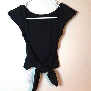 Commense Black open front top. Tie Front. Small